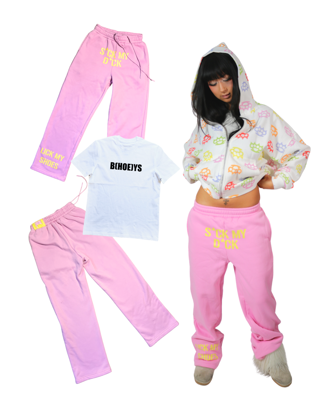 « S*CK MY D*CK » pink & yellow jogger