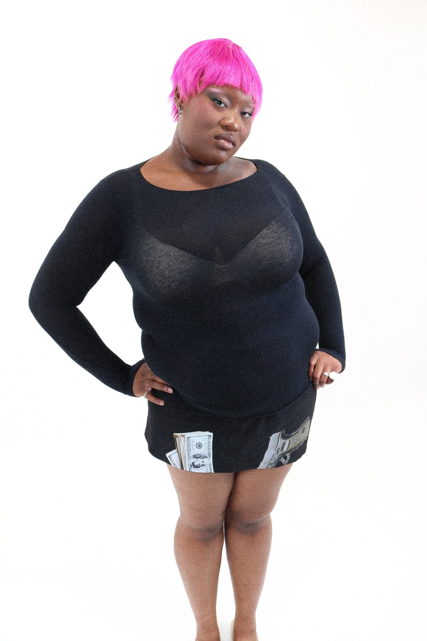 « I’M KOOL » black mini-skirt